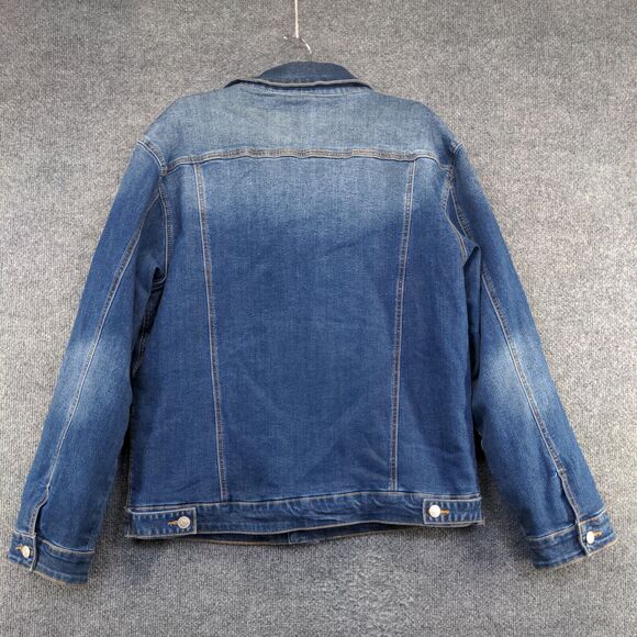 Slate & Stone Men's Denim Trucker Jacket Medium Long Sleeve Blue Flap Pockets - Picture 5 of 12